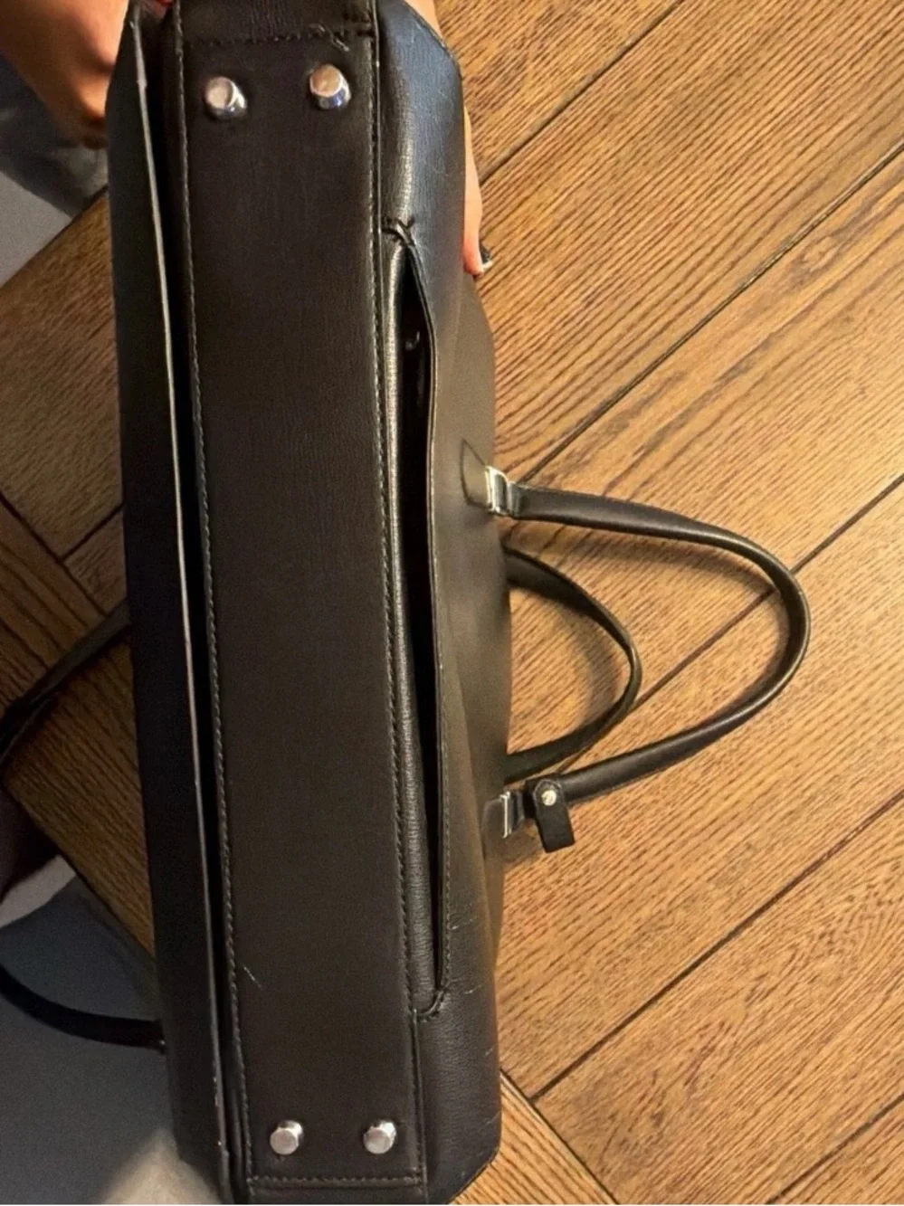 Tumi Black Leather Men's Briefcase with Shoulder Strap